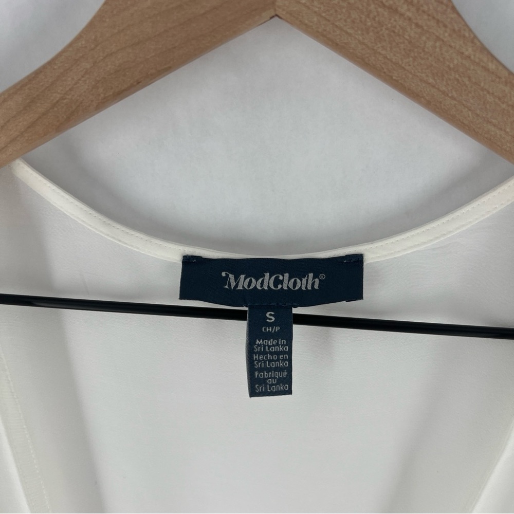 Modcloth Ivory Draped Blouse Long Sleeve Wrap Blouse NWT Size S - Picture 3 of 15